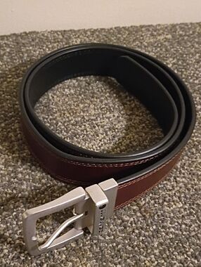 Carhartt Men's Black And Brown Leather Belt with Silver Buckle Reversible